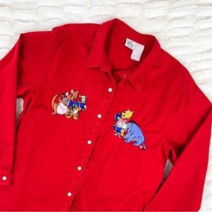 Vintage The Disney Store red Winnie The Pooh button down shirt • Size XL